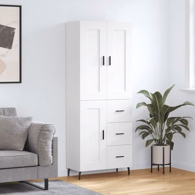 Berkfield Home White Modern Wall Mounted Highboard with Hinged Doors, W/D/H: 69.5 x 34 x 180 cm
