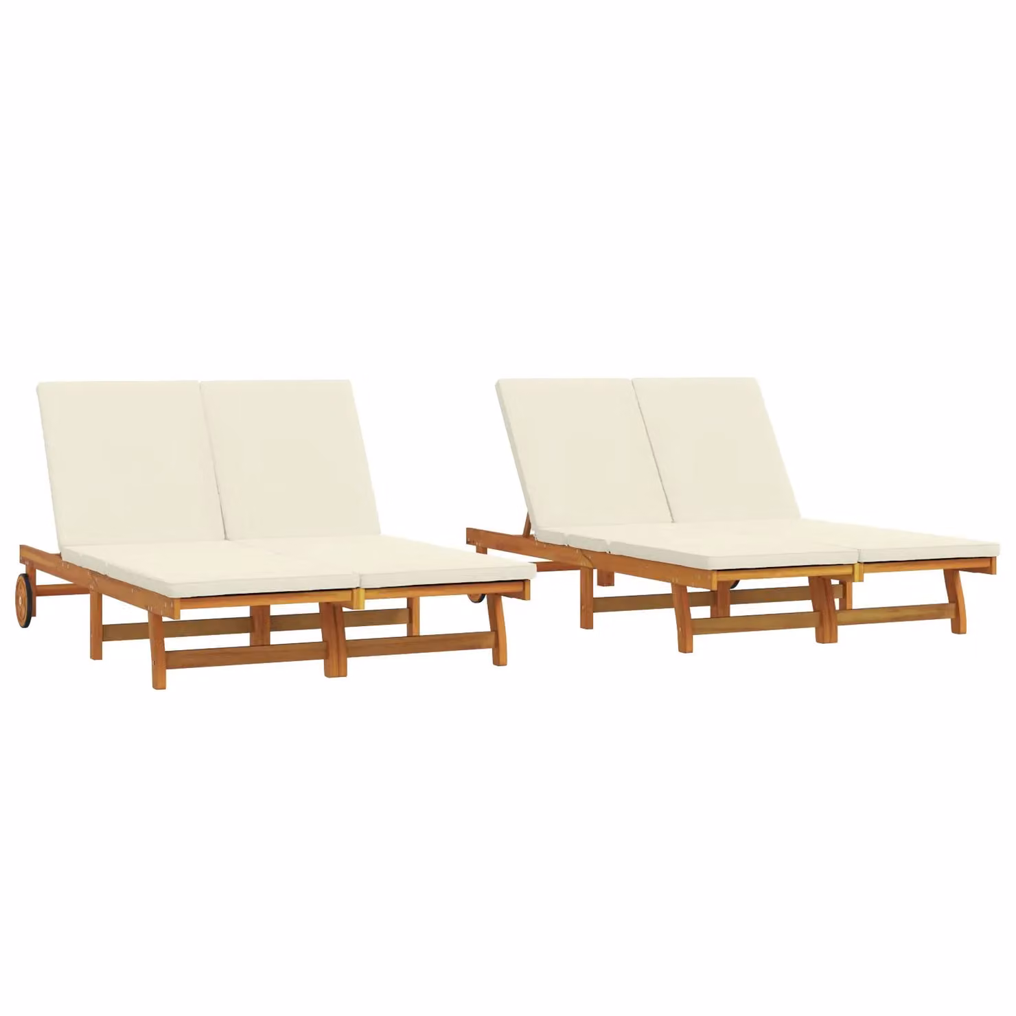Berkfield Home Double Sun Lounger with Wheels and Weatherproof Cushion in Brown Solid Acacia Wood – 2
