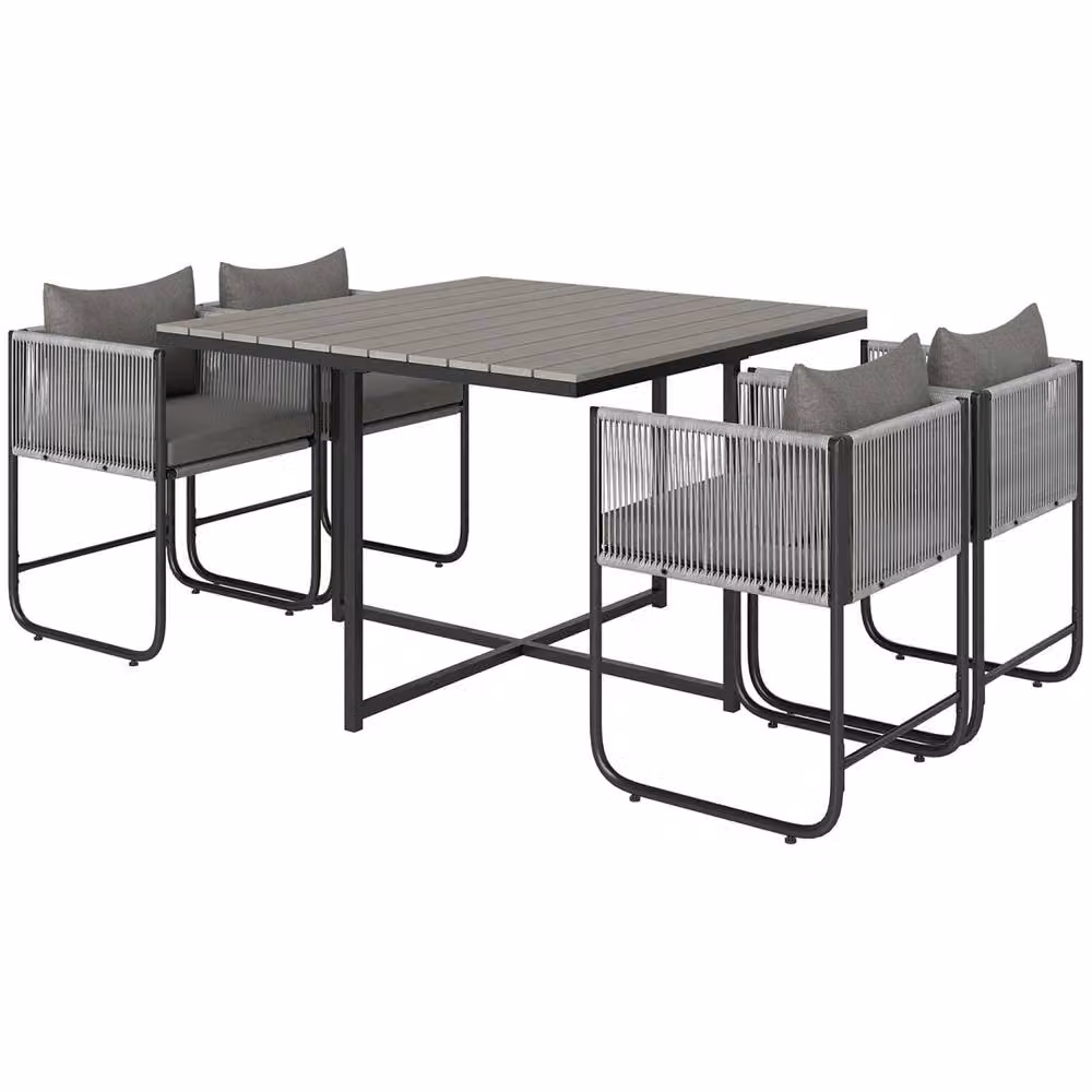 Wyld Haus Donino 4 Seater Grey PE Rattan Garden Dining Set with Wood Effect Table – 2