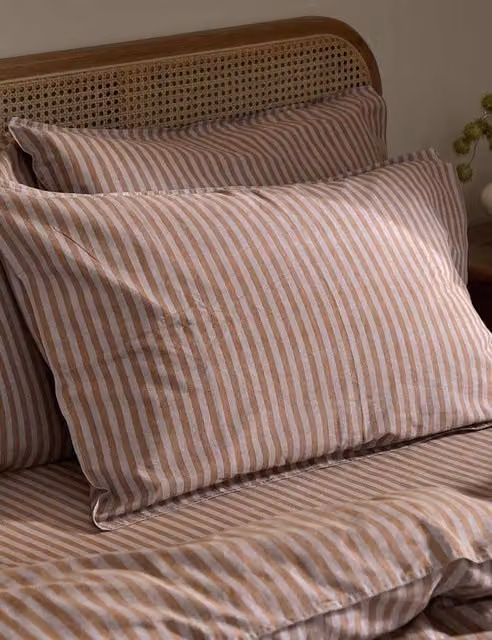 YARD Set of 2 Marlow Striped Pure Cotton Breathable Pillowcases, Brown Mix