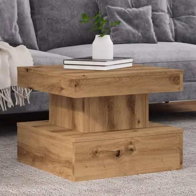 Berkfield Home Artisan Oak Coffee Table with LED Lights in Brown, W/D/H: 50 x 50 x 40 cm