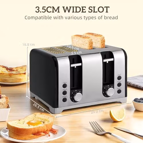 HOMCOM Metal Kettle and Toaster Set in Black or Blue – 5
