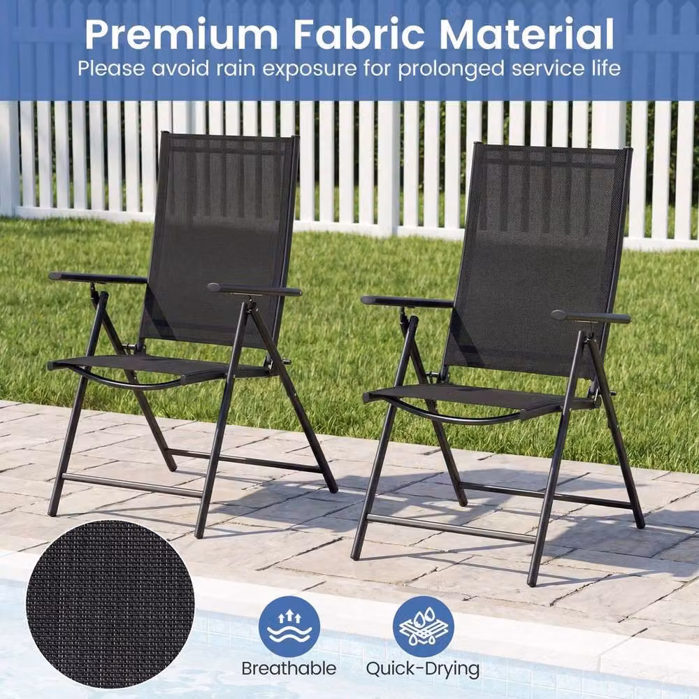 Kelvenix Set of 2 Black Metal Folding Patio Chairs for Garden and Terrace – 5