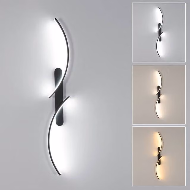 Goeco Modern LED Double Curve Wall Lamp in Black with Warm White Light – 1
