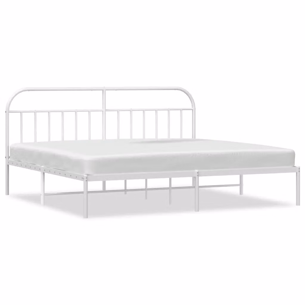 Berkfield Home Metal Bed Frame with Headboard in White W: 193 cm, D: 203 cm – 2