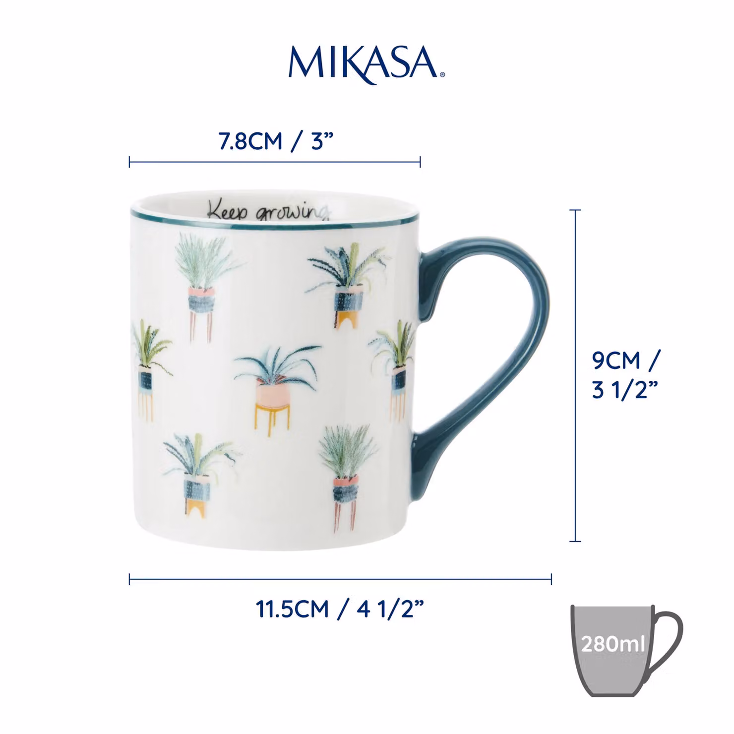 Mikasa Plant Straight-Sided Porcelain Mug, 280ml, White – 2