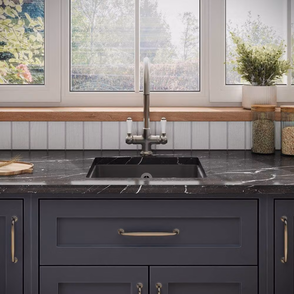 Balterley Ceramic Single Bowl Square Undermount Kitchen Sink, Grey – 1