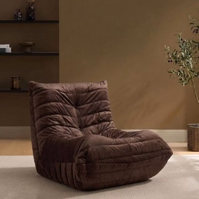 OHS Matte Velvet Bean Bag Chair Lazy Sofa Floor Reading Couch in Dark Brown – 1