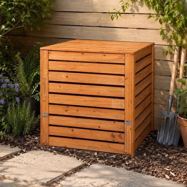 Samuel Alexander Brown Wooden Garden Waste Compost Bin with Removable Flip Lid and Bottom Door, W/D/H: 74 x 69 x 74 cm – 1