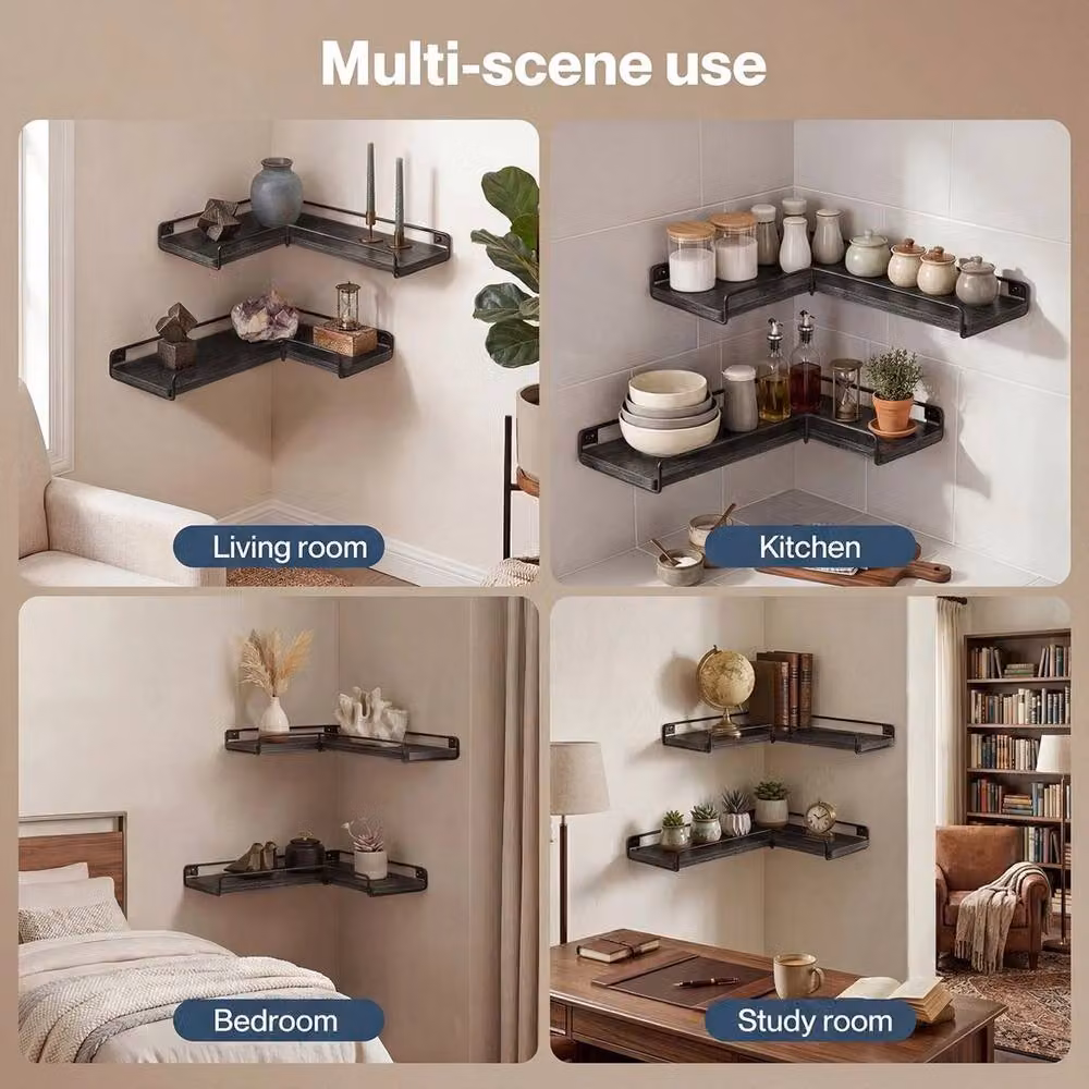 Kelvenix Set of 2 Black Floating Corner Wall Shelves for Kitchens, W/D/H: 100 x 100 x 100 cm – 4