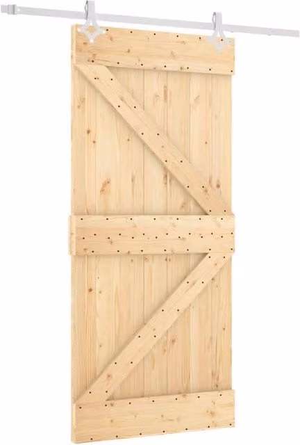 Berkfield Home Rustic Solid Wood Pine Sliding Door with Hardware Set, Natural, W: 95 cm, H: 210 cm