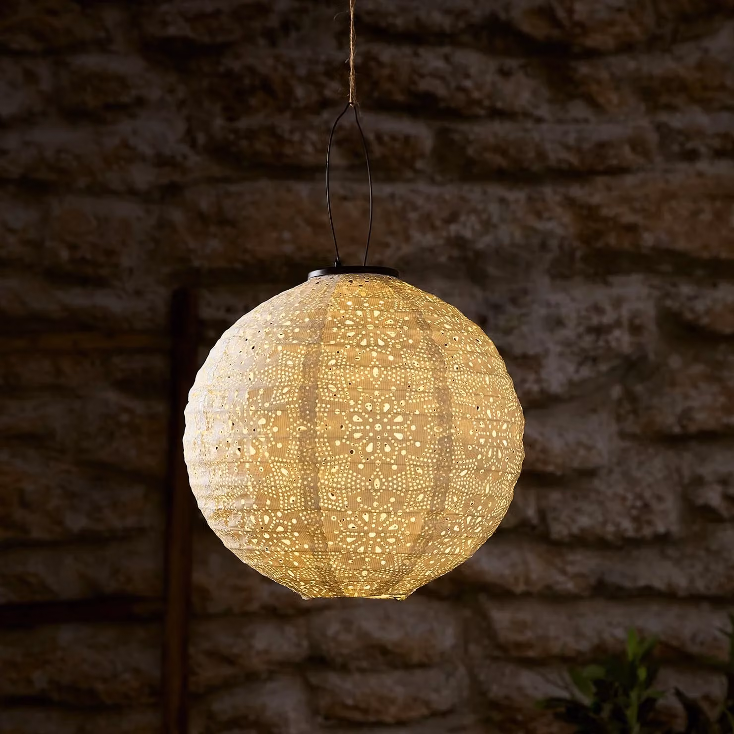 Lights4fun White Tyvek Moroccan Hanging Solar Lantern, Diameter: 30 cm