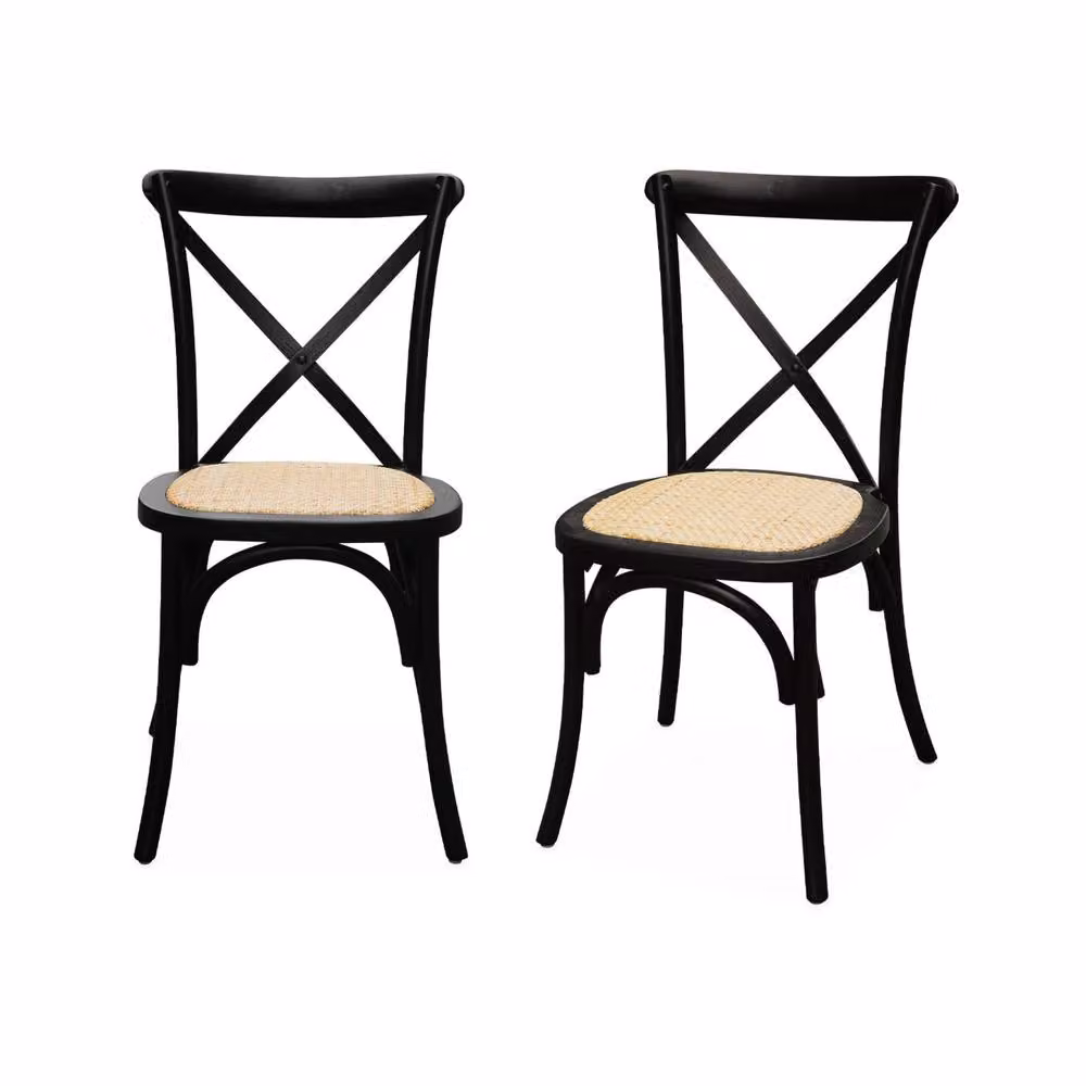 sweeek Set of 2 Black Vintage Wooden and Rattan Bistro Chairs – 2