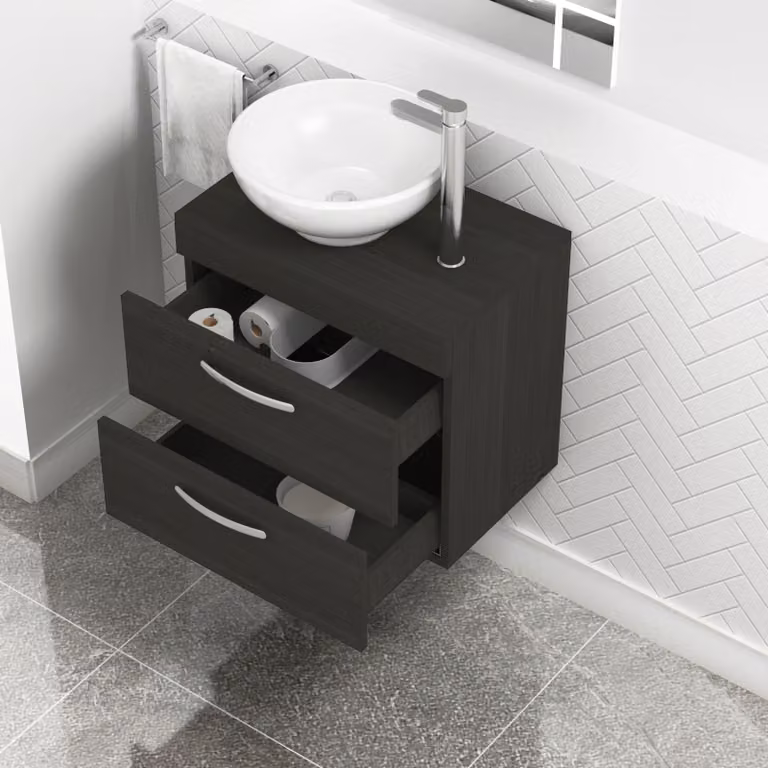 Royal Bathrooms Hale Wall Hung 2-Drawer Vanity Unit with Breeze Countertop Basin in Matt Black