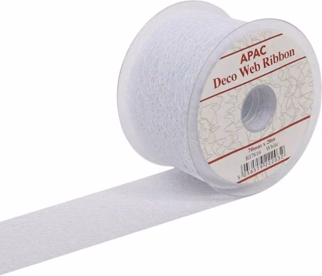 KDMD White Deco Web Ribbon, Width: 7 cm, Length: 20 m