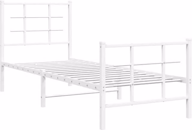 Berkfield Home Metal Bed Frame with Footboard, White, W: 75 cm, L: 190 cm – 1