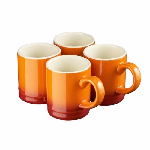 Cooks Professional 4 Piece Espresso Coffee Cup Set, Orange Stoneware, 100ml Capacity – 1