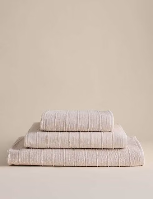 M&S Egyptian Cotton Striped Towel in Beige