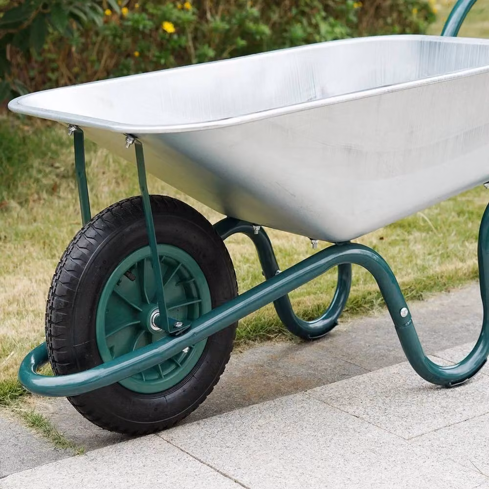VOGREX 85L Heavy Duty Galvanised Steel Wheelbarrow with Pneumatic Rubber Wheel in Silver and Grey – 5
