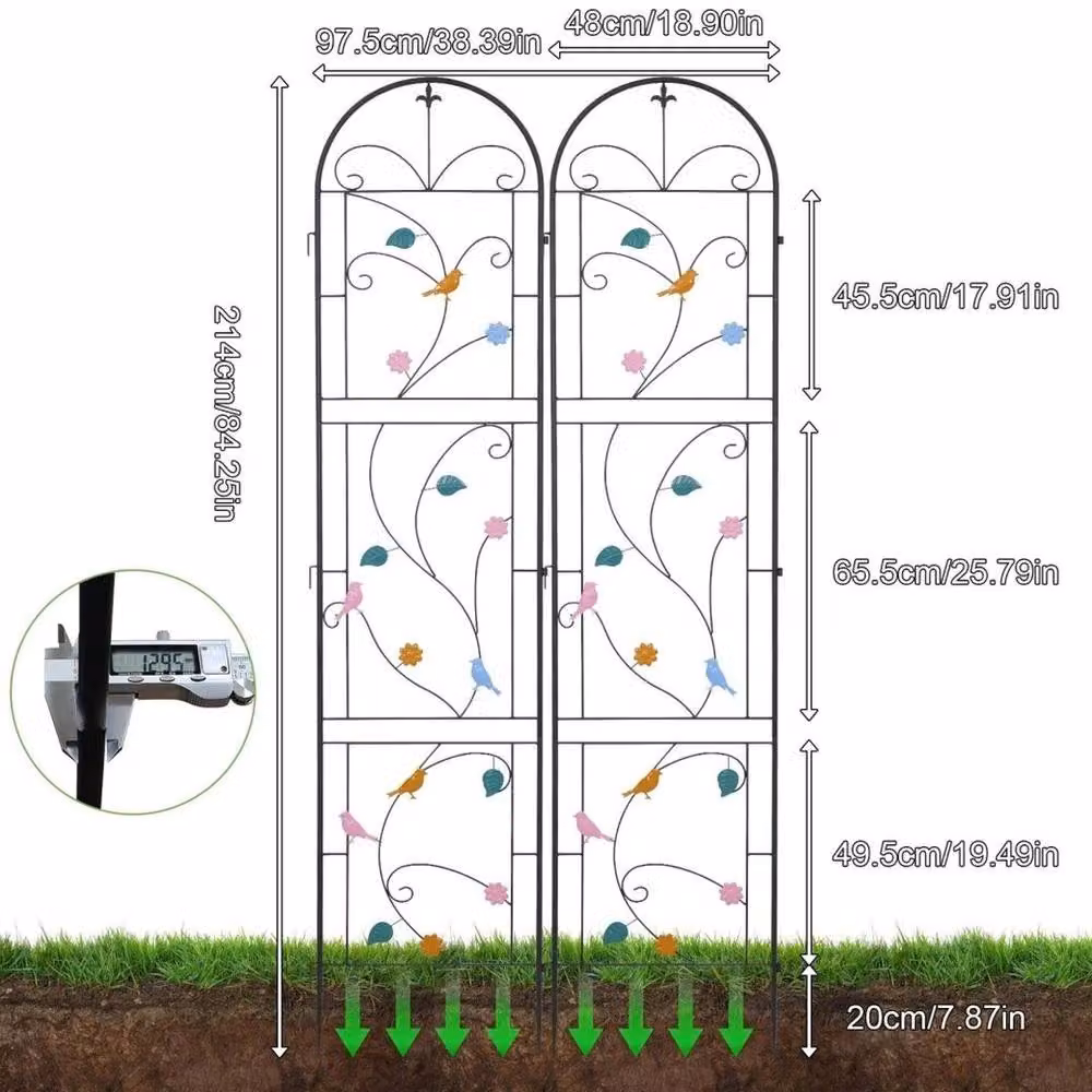 EONLION Black Metal Decorative Leaf Garden Trellis Support, Pack of 2, Height: 100 cm – 2