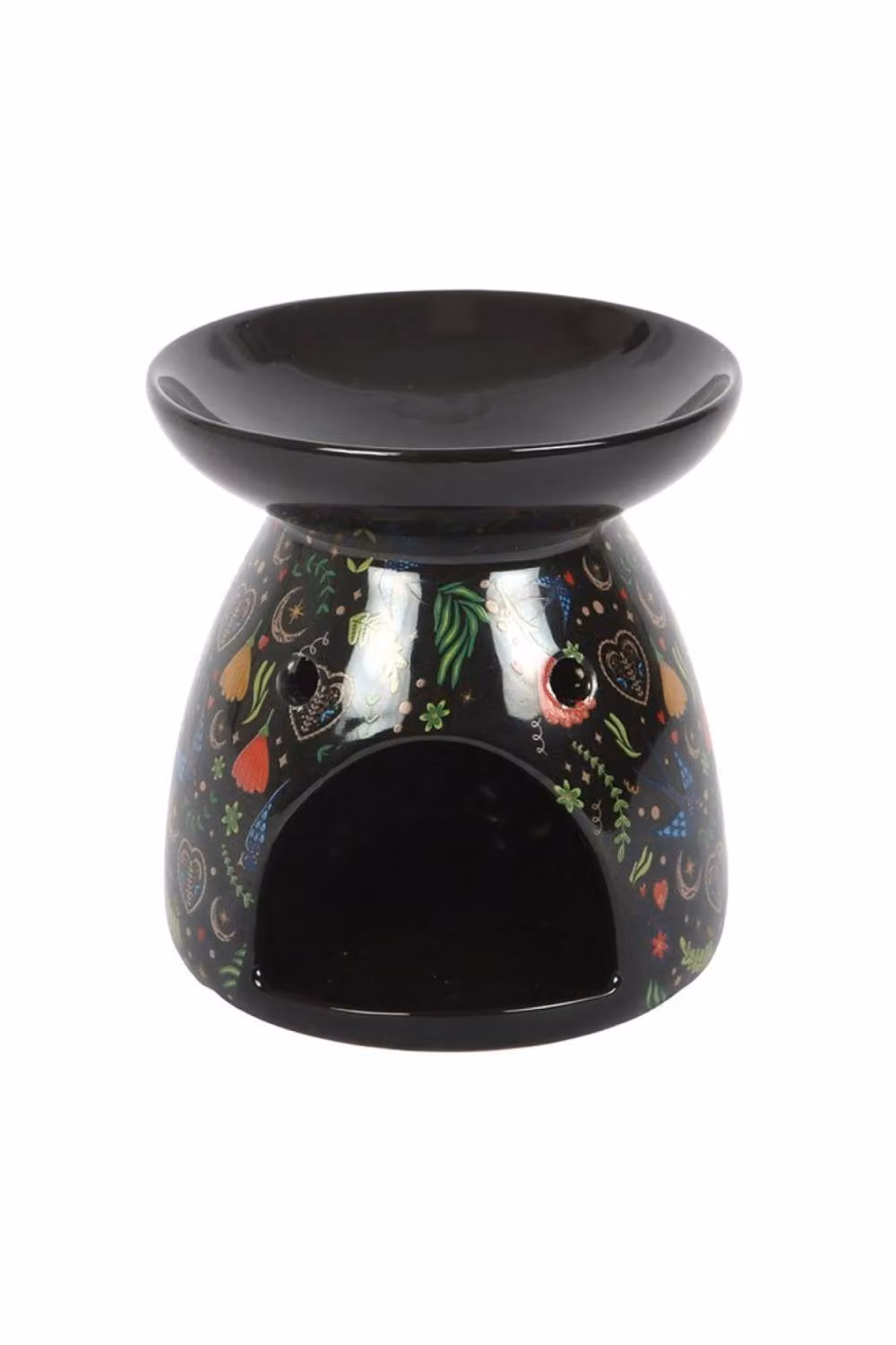 KDMD Midnight Bloom Ceramic Oil Burner with Floral Print, Black Tabletop Aromatherapy Tealight Diffuser – 2
