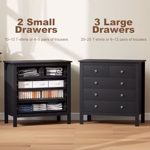HOMCOM Modern 5 Drawer Chest of Drawers in Black – 5