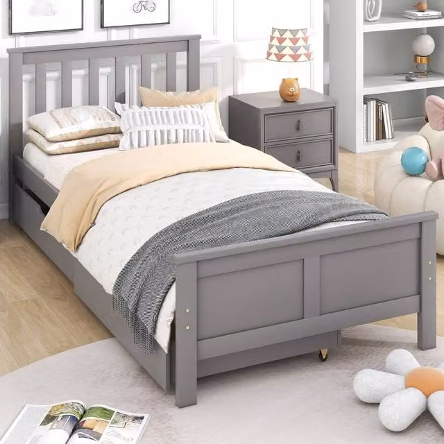 Rolipo Single Wooden Storage Bed Frame with Drawers, Grey Pine, W/D/H: 90 x 190 cm