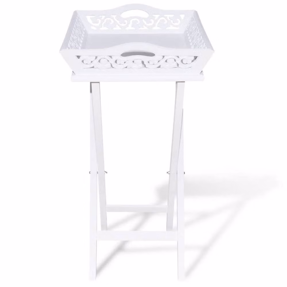Berkfield Home White Lacquered Wood Side Table with Folding Tray Top – 2