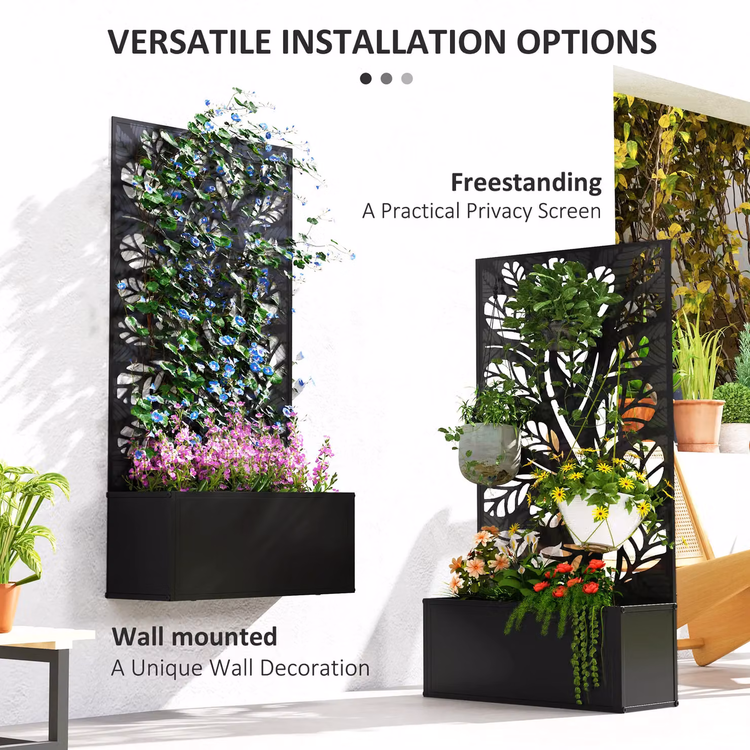 OUTSUNNY Metal Raised Garden Bed with Trellis in Black – 4