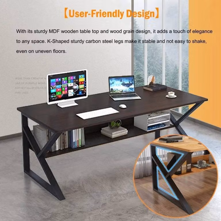 FLAVORA Black Modern Computer Desk and Home Office Workstation, W/D/H: 100 x 100 x 75 cm