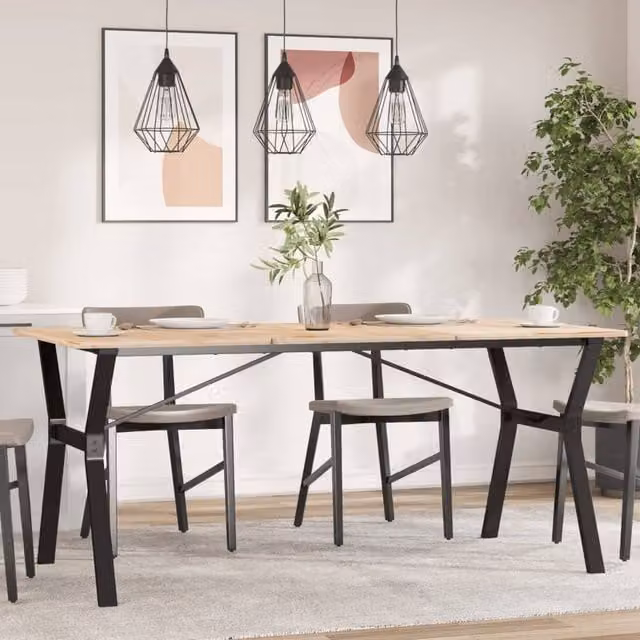 Berkfield Home Y-Frame Dining Table Legs in Matt Black Steel, W: 160 cm, D: 80 cm, H: 73 cm – 1