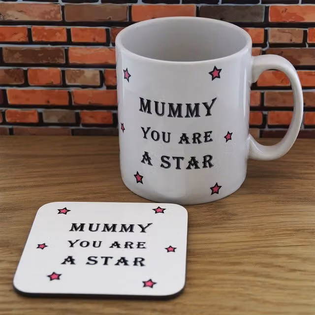 Uniqueful Personalised Mummy You Are A Star Ceramic Mug and Coaster Set, White