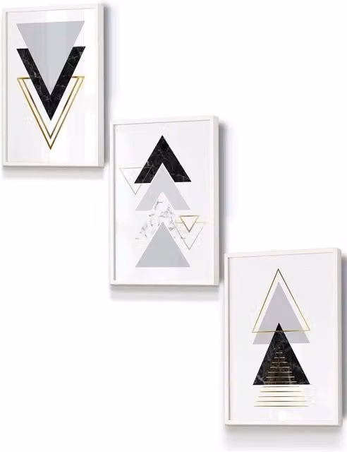 ARTZE Black, Grey and White Geometric Triangle Abstract Framed Wall Art, W: 33 cm, H: 45 cm, D: 20 mm
