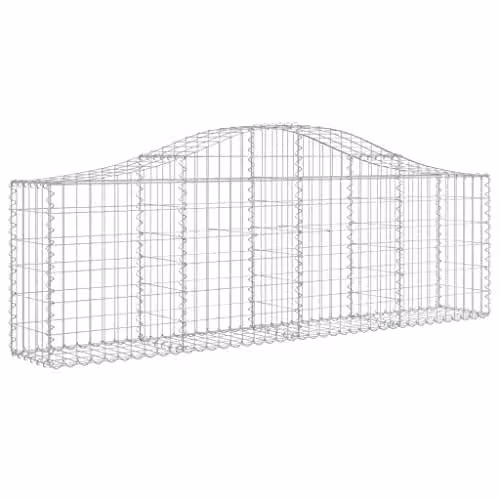 vidaXL Set of 14 Arched Gabion Baskets in Silver Galvanised Steel, W/D/H: 200 x 30 x 60/80 cm