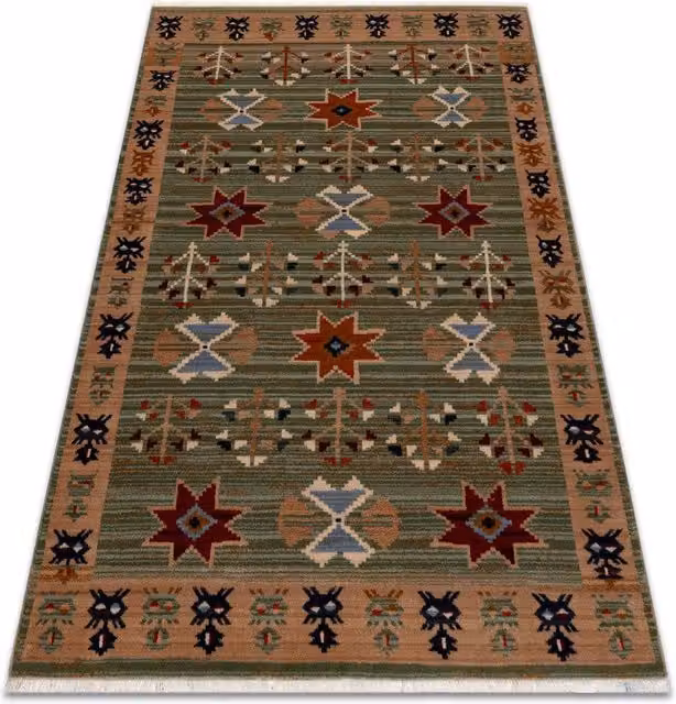 RugsX Green Wool Keshan Oriental Rectangular Rug W: 80 cm, L: 145 cm