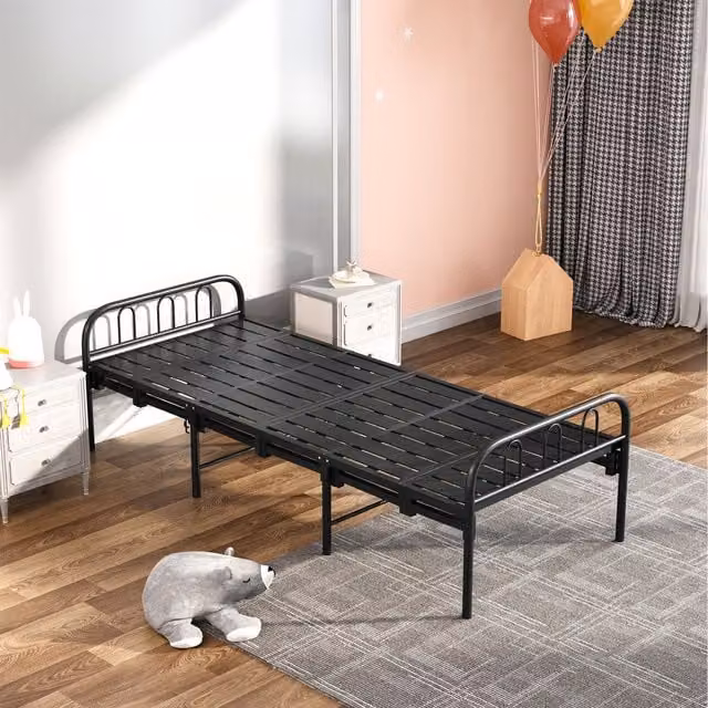 Livingandhome Portable Metal Frame Folding Bed for Adults, Black
