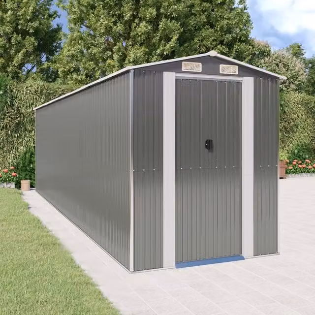 Berkfield Home Garden Shed in Light Grey, Galvanised Steel with Gable Roof and Sliding Doors, W: 689 cm, D: 192 cm, H: 223 cm – 1