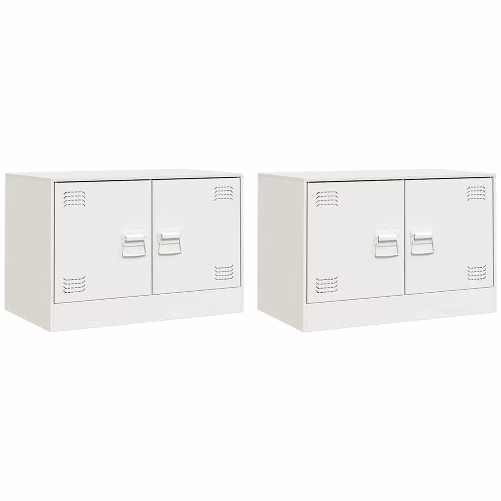 Berkfield Home Set of 2 White Industrial Steel TV Cabinets, W/D/H: 67 x 39 x 44 cm – 3