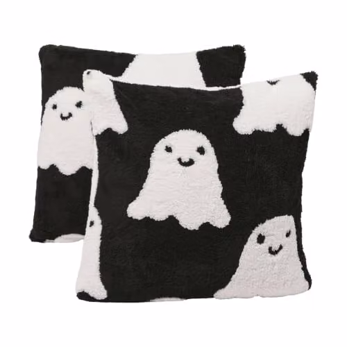 OHS Set of 2 Tufted Ghost Halloween Cushion Covers, Black and White, W/D/H: 45 x 45 x 45 cm – 1