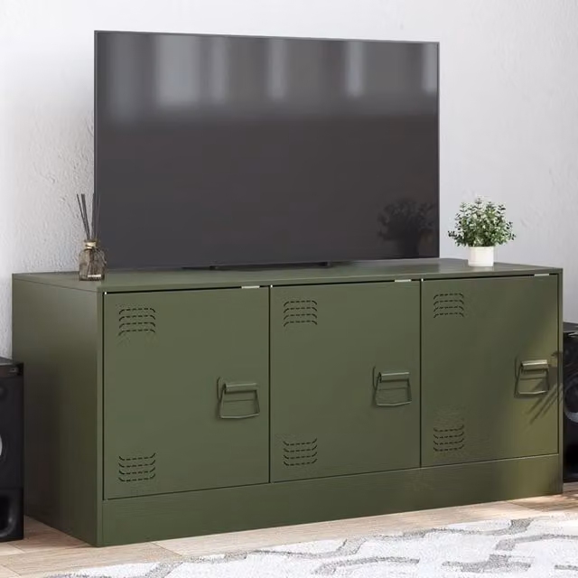 Berkfield Home Industrial TV Cabinet in Olive Green, W/D/H: 99 x 39 x 44 cm