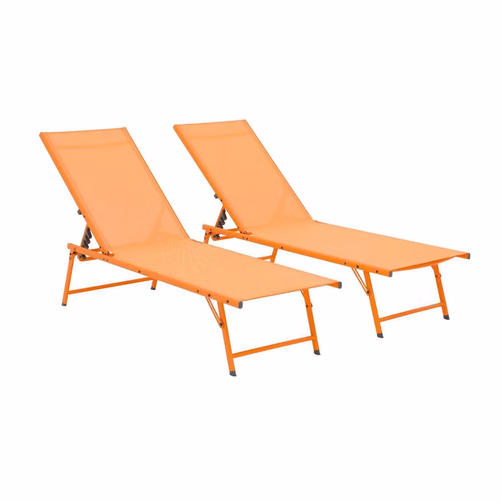 Sweek Set of 2 Orange Textilene and Powder Coated Steel Sun Loungers with 4 Adjustable Positions – 2