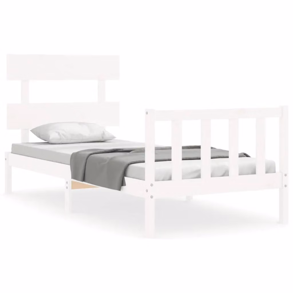 Berkfield Home Single Solid Wood Pine Bed Frame with Headboard in White, 90 x 200 cm – 2