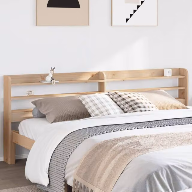 Berkfield Home Rustic Brown Solid Wood Pine Headboard with Integrated Side Shelves, 200 cm