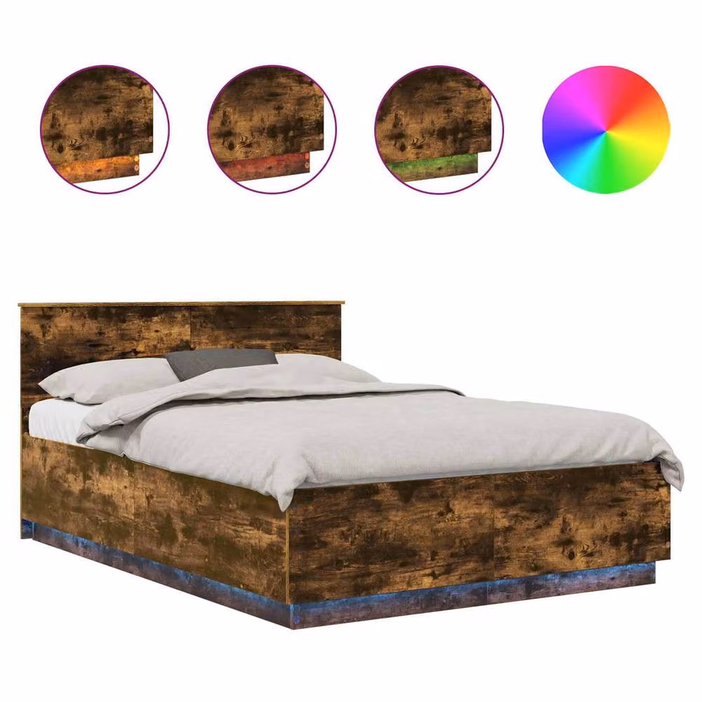 Berkfield Home Modern Smoked Oak Bed Frame in Brown with Under-Bed Lighting and USB Charging Port, W: 150 cm, D: 200 cm – 2