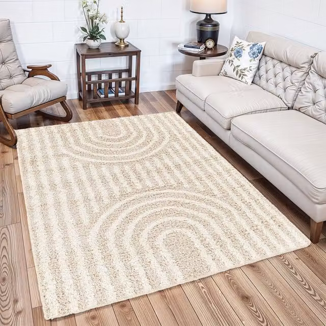 Livabliss Urban Shag Modern Rectangular Plush Pile Rug in Grey, White, Beige and Brown, W: 130 cm, L: 190 cm