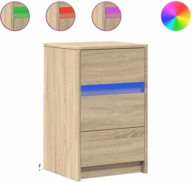Berkfield Home Bedside Cabinet with Integrated LED Lights in Sonoma Oak and Beige