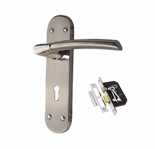 Golden Grace Indiana Lock Door Handles, Duo Satin Stainless Steel, Silver, W: 182 mm, H: 45 mm
