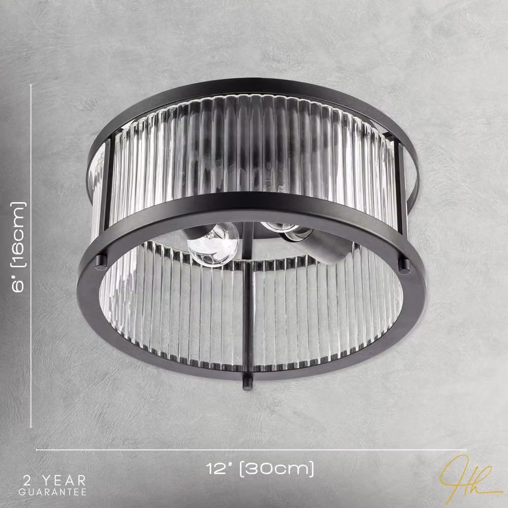 Happy Homewares Contemporary Ceiling Light Fitting with Transparent Fluted Glass and Black Metal Finish, W/D/H: 30 x 30 x 16 cm – 4