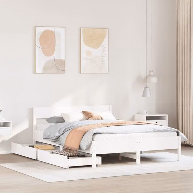 Berkfield Home Small Double Bed Frame in White Solid Pine Wood, W/D/H: 120 x 200 cm