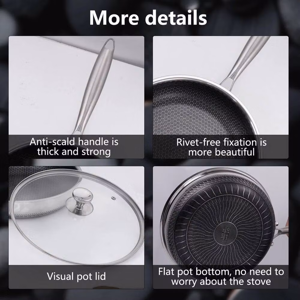 EONLION 30cm Stainless Steel Non-Stick Frying Pan in Silver – 4
